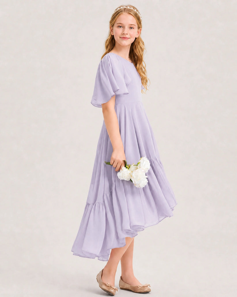 Lavender Chiffon A-line Junior Bridesmaid Dress Side View