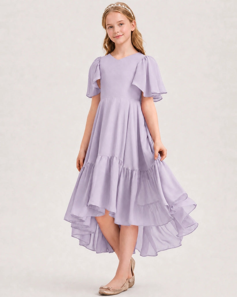 Lavender Chiffon A-line Junior Bridesmaid Dress Front View