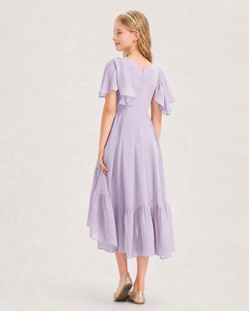Lavender Chiffon A-line Junior Bridesmaid Dress Side View