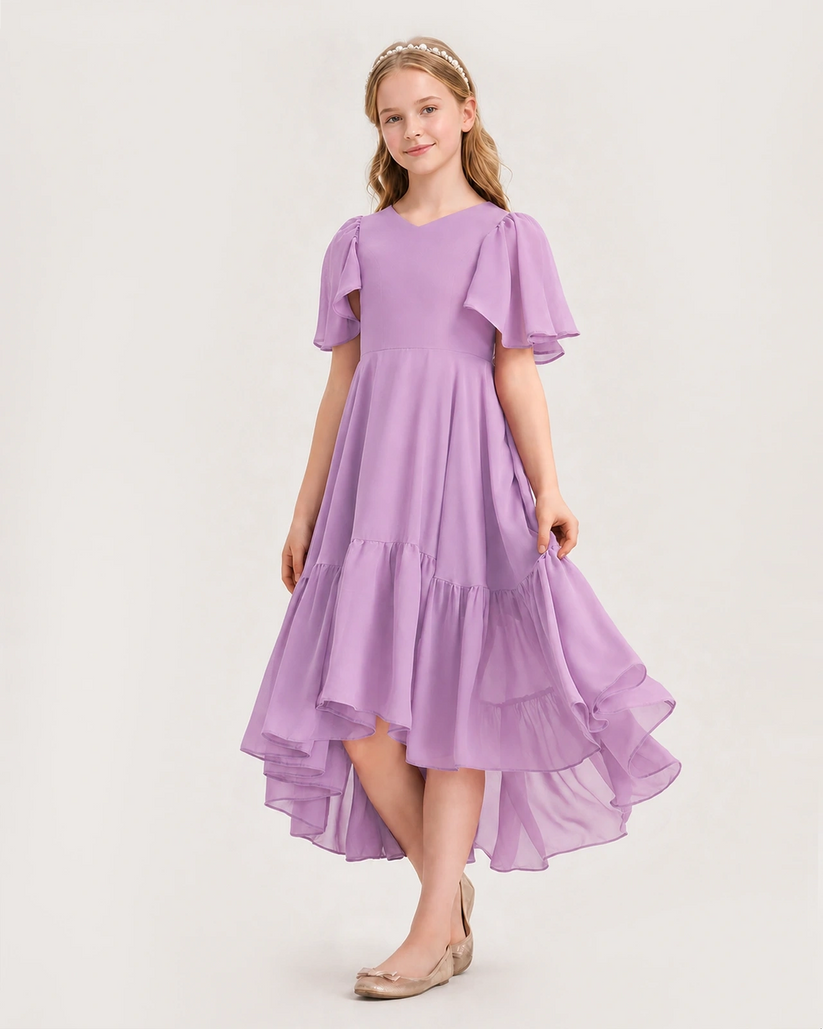 Lilac Chiffon A-line Junior Bridesmaid Dress Front View