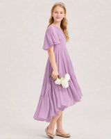Lilac Chiffon A-line Junior Bridesmaid Dress Side View
