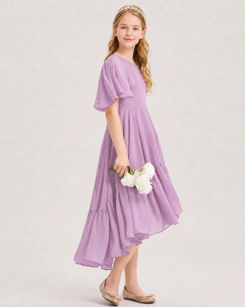Lilac Chiffon A-line Junior Bridesmaid Dress Side View