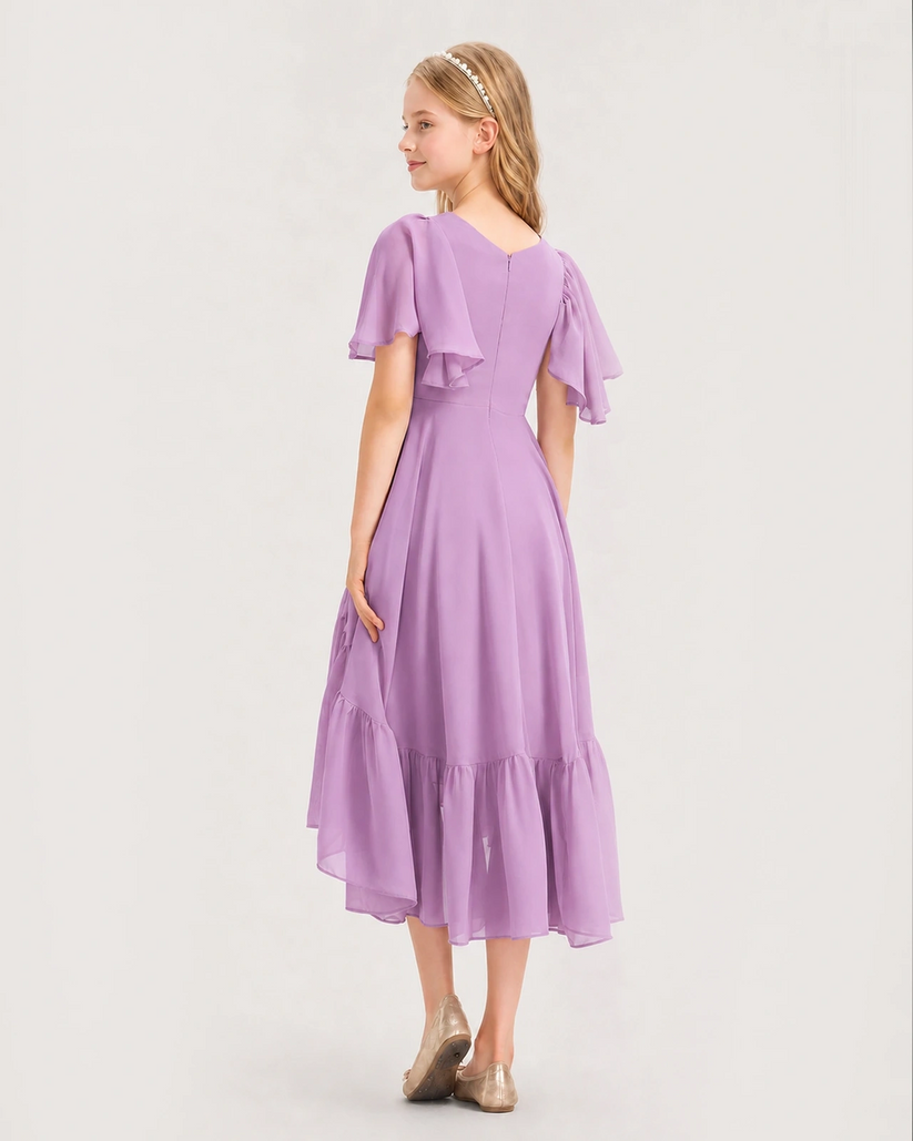 Lilac Chiffon A-line Junior Bridesmaid Dress Side View