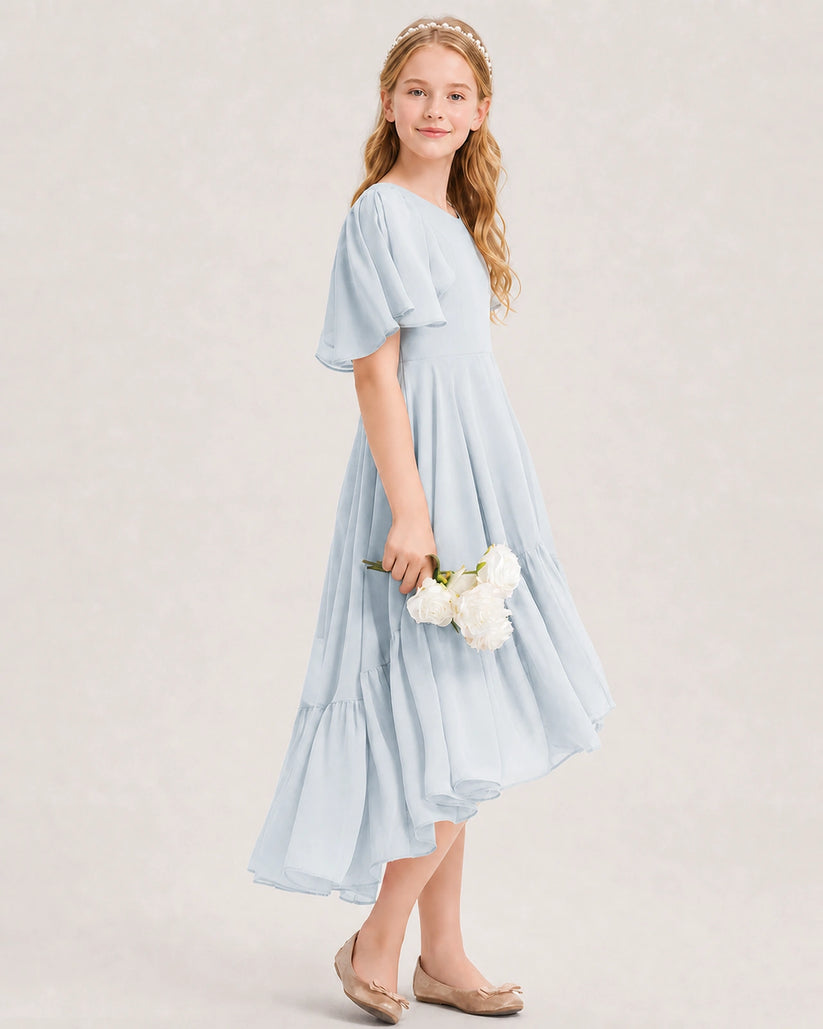 Mist Chiffon A-line Junior Bridesmaid Dress Side View