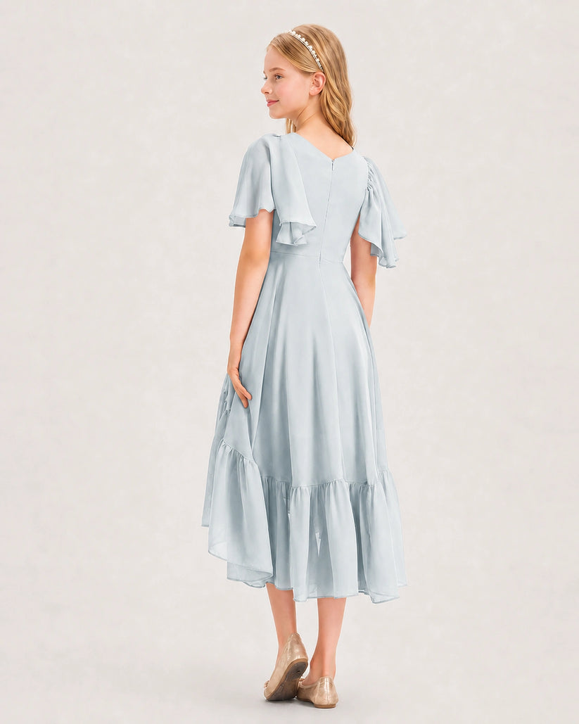 Mist Chiffon A-line Junior Bridesmaid Dress Back View