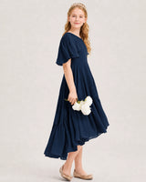 Navy Blue Chiffon A-line Junior Bridesmaid Dress Side View