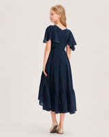 Navy Blue Chiffon A-line Junior Bridesmaid Dress Back View