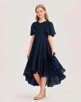Navy Blue Chiffon A-line Junior Bridesmaid Dress Front View