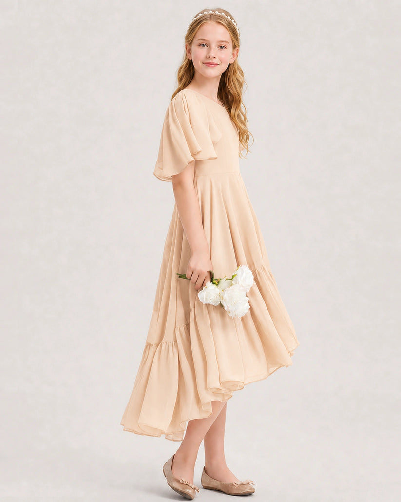 Peach Chiffon A-line Junior Bridesmaid Dress Side View
