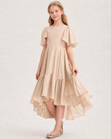 Peach Chiffon A-line Junior Bridesmaid Dress Front View