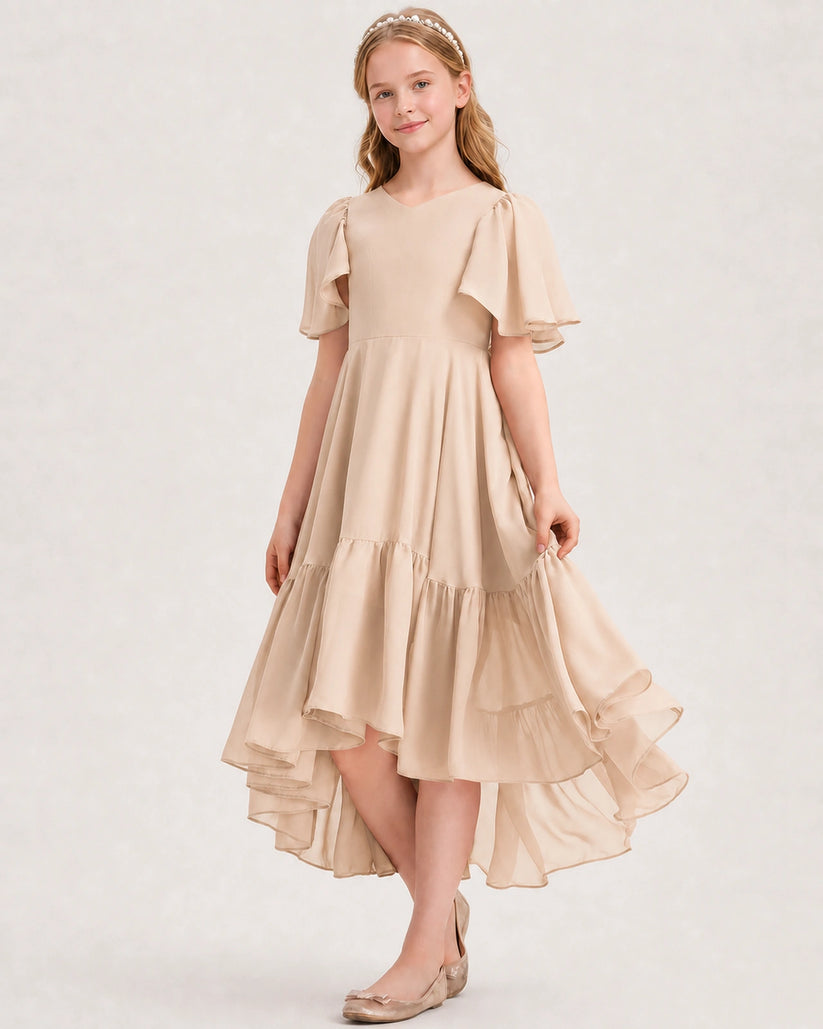 Peach Chiffon A-line Junior Bridesmaid Dress Front View