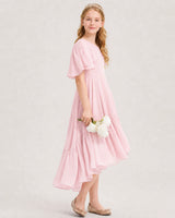 Pink Chiffon A-line Junior Bridesmaid Dress Side View