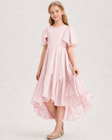 Pink Chiffon A-line Junior Bridesmaid Dress Front View