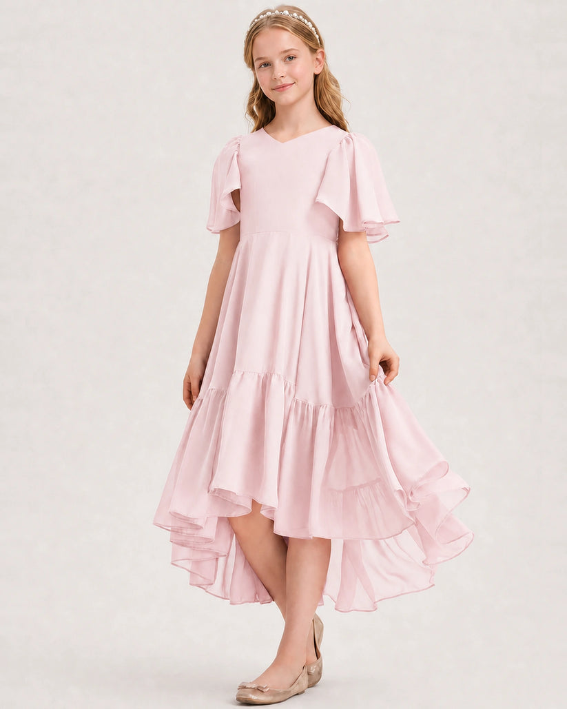 Pink Chiffon A-line Junior Bridesmaid Dress Front View