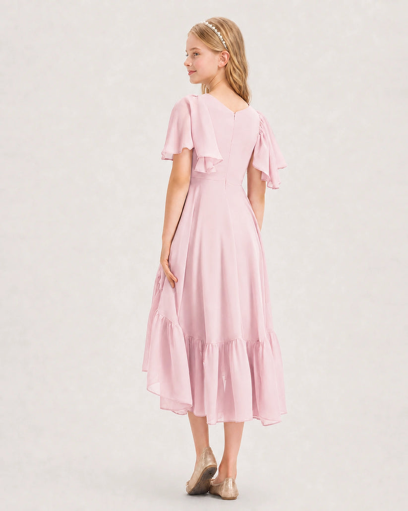 Pink Chiffon A-line Junior Bridesmaid Dress Side View