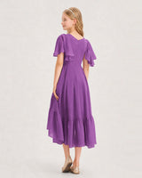 Purple Chiffon A-line Junior Bridesmaid Dress Side View