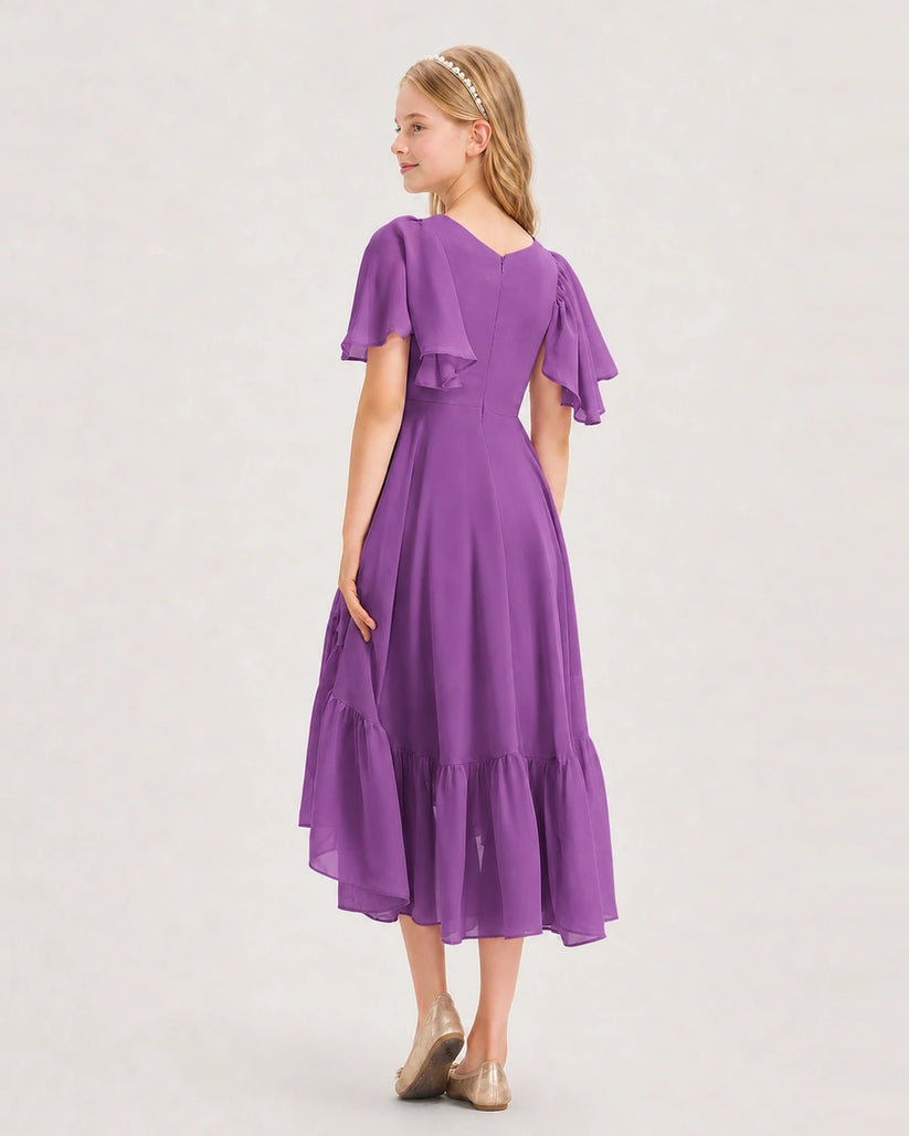 Purple Chiffon A-line Junior Bridesmaid Dress Side View