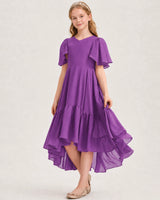 Purple Chiffon A-line Junior Bridesmaid Dress Front View