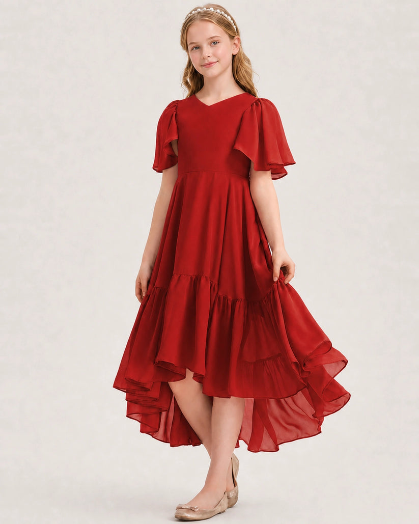 Red Chiffon A-line Junior Bridesmaid Dress Front View