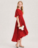Red Chiffon A-line Junior Bridesmaid Dress Side View