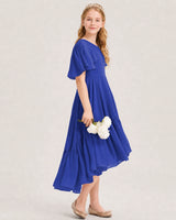 Royal Blue Chiffon A-line Junior Bridesmaid Dress Side View