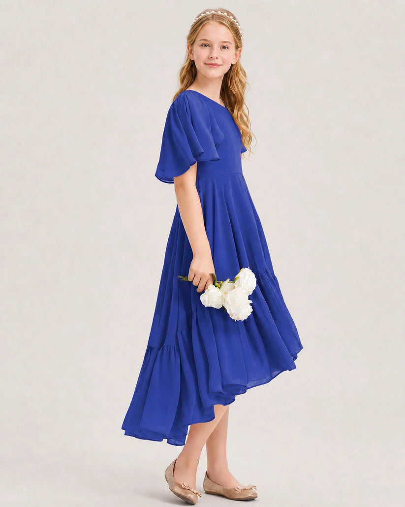 Royal Blue Chiffon A-line Junior Bridesmaid Dress Side View