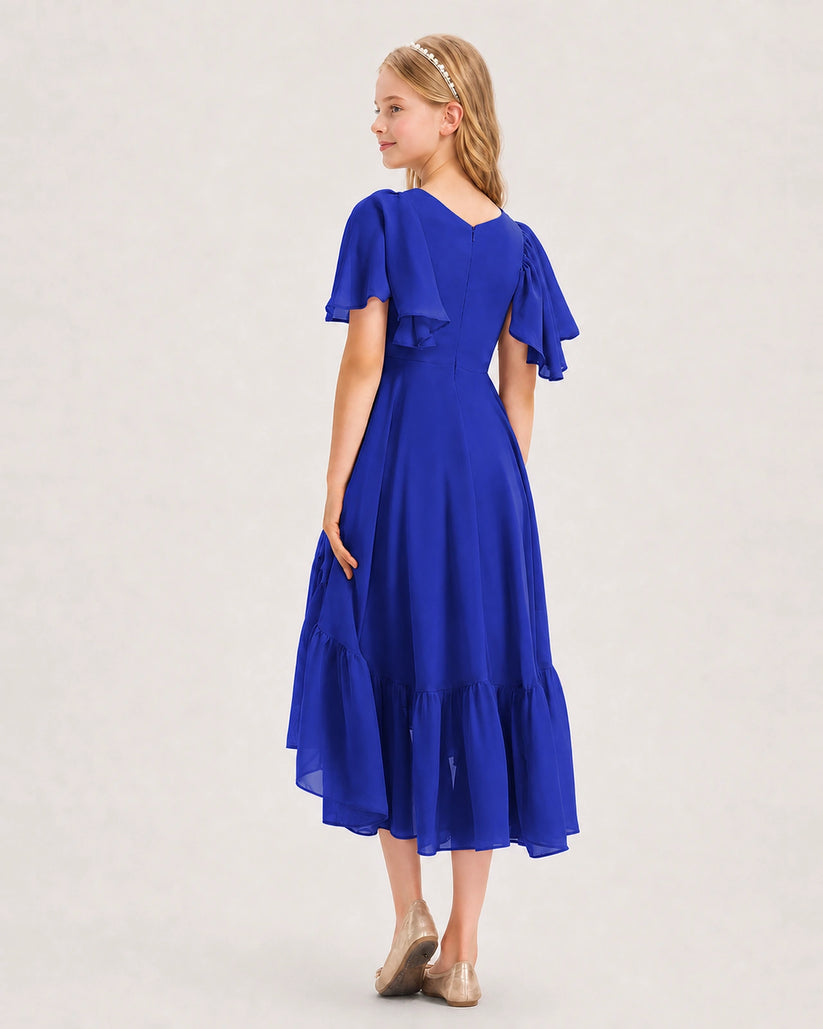 Royal Blue Chiffon A-line Junior Bridesmaid Dress Back View