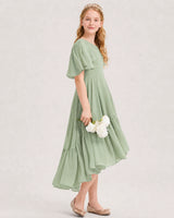 Sage Green Chiffon A-line Junior Bridesmaid Dress Side View