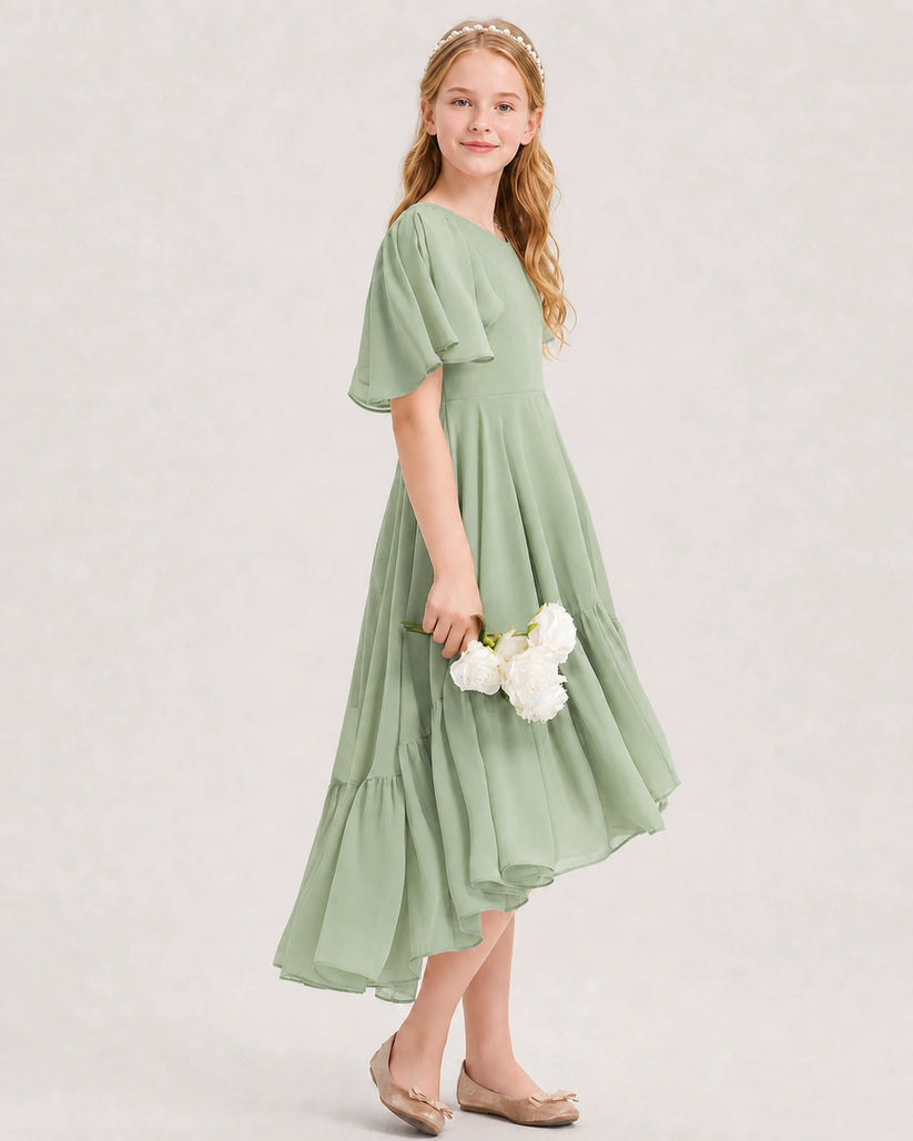 Sage Green Chiffon A-line Junior Bridesmaid Dress Side View