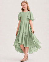 Sage Green Chiffon A-line Junior Bridesmaid Dress Front View