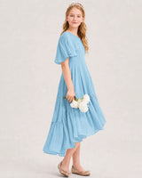 Sky Blue Chiffon A-line Junior Bridesmaid Dress Side View