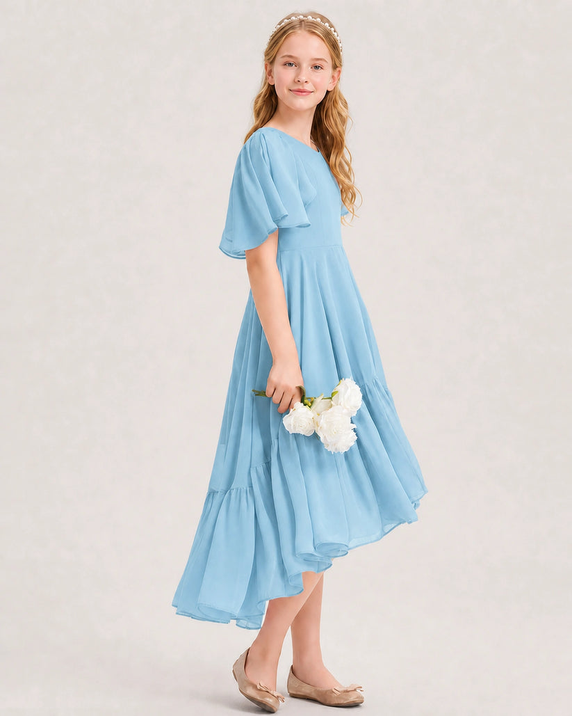 Sky Blue Chiffon A-line Junior Bridesmaid Dress Side View