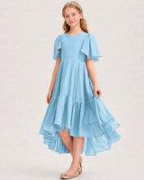 Sky Blue Chiffon A-line Junior Bridesmaid Dress Front View