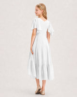 White Chiffon A-line Junior Bridesmaid Dress Back View