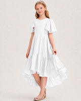 White Chiffon A-line Junior Bridesmaid Dress Front View