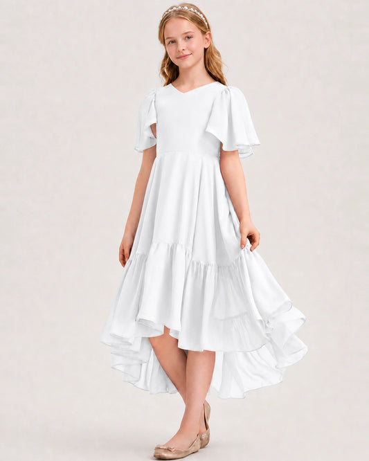 White Chiffon A-line Junior Bridesmaid Dress Front View