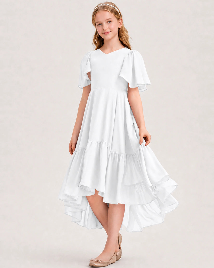 White Chiffon A-line Junior Bridesmaid Dress Front View