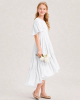 White Chiffon A-line Junior Bridesmaid Dress Side View