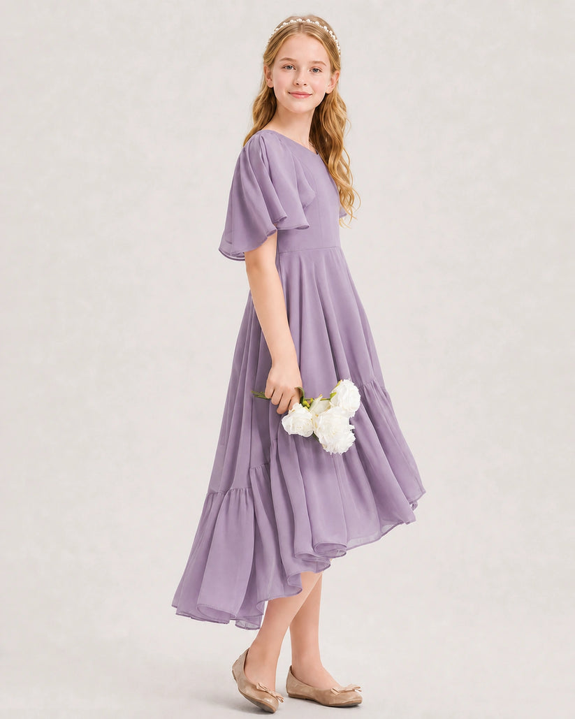 Wisteria Chiffon A-line Junior Bridesmaid Dress Side View