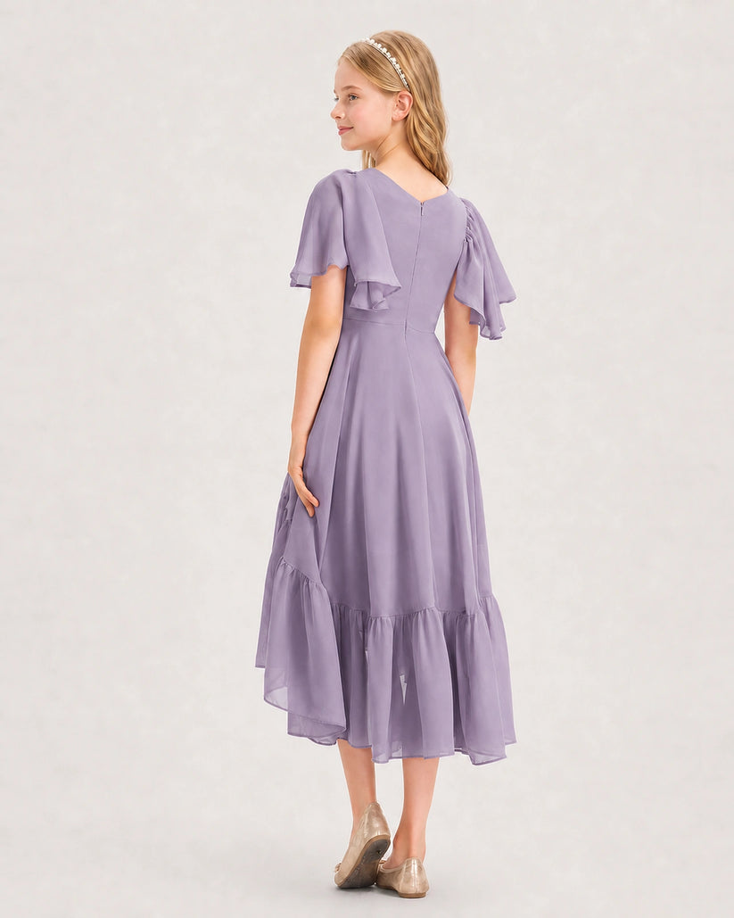 Wisteria Chiffon A-line Junior Bridesmaid Dress Back View