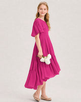 Hot Pink Chiffon A-line Junior Bridesmaid Dress Side View