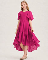 Hot Pink Chiffon A-line Junior Bridesmaid Dress Front View