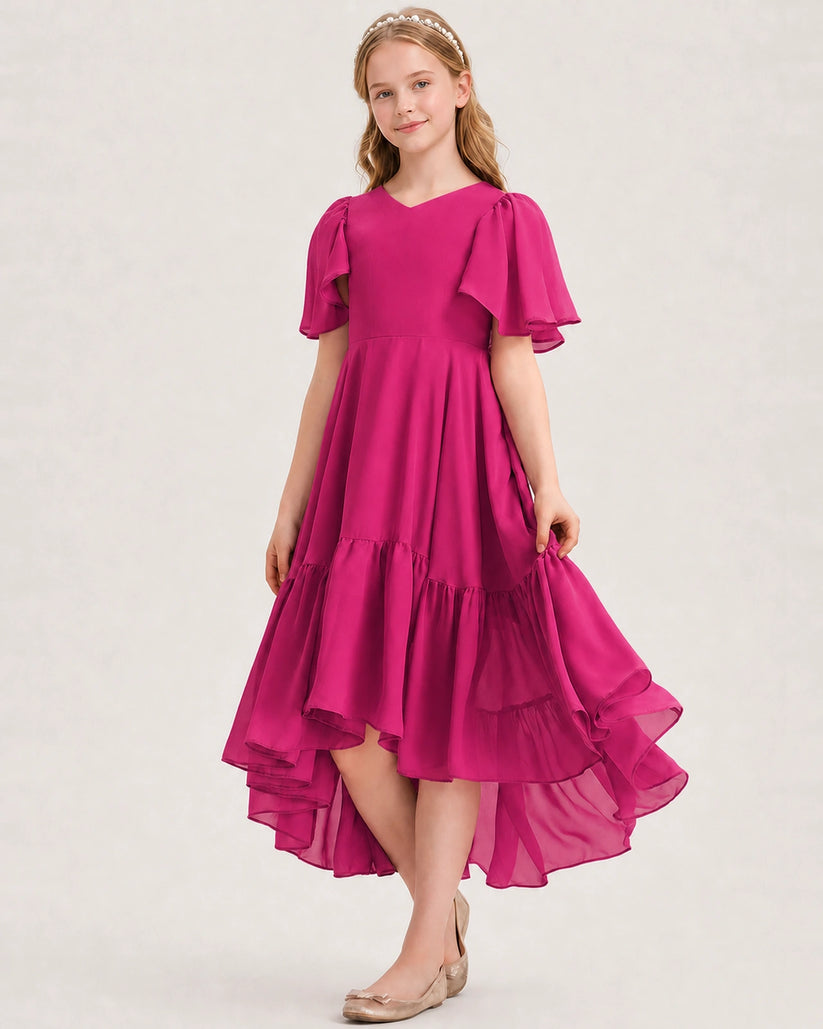 Hot Pink Chiffon A-line Junior Bridesmaid Dress Front View