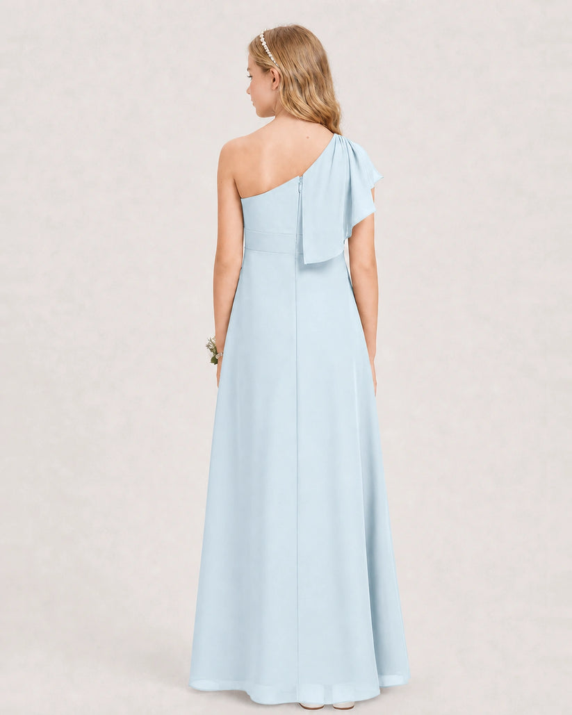 Baby Blue Chiffon A-line Junior Bridesmaid Dress Back View