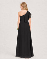 Black Chiffon A-line Junior Bridesmaid Dress Back View