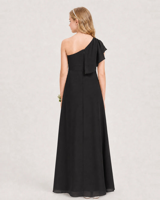 Black Chiffon A-line Junior Bridesmaid Dress Back View