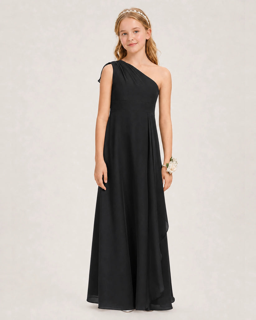 Black Chiffon A-line Junior Bridesmaid Dress Front View