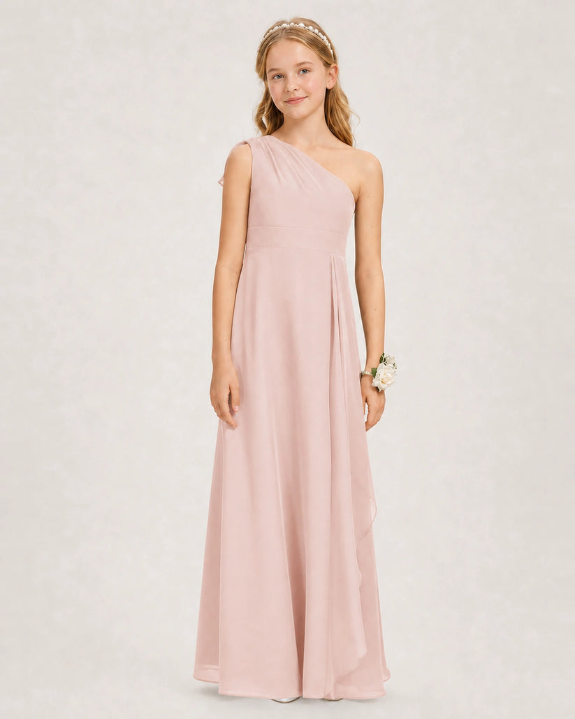 Blush Pink Chiffon A-line Junior Bridesmaid Dress Front View