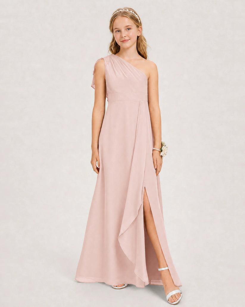 Blush Pink Chiffon A-line Junior Bridesmaid Dress Front View