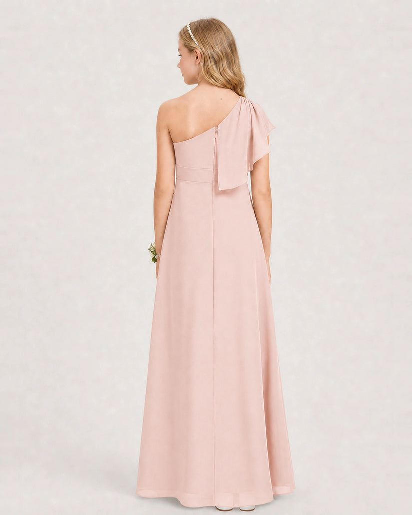Blush Pink Chiffon A-line Junior Bridesmaid Dress Back View